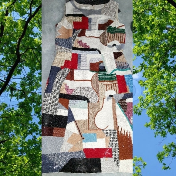 $5,200 OSCAR DE LA RENTA PICASSO ART EXCL EMB SILK SEQUIN RUNW DRESS US 8 - Picture 8 of 15